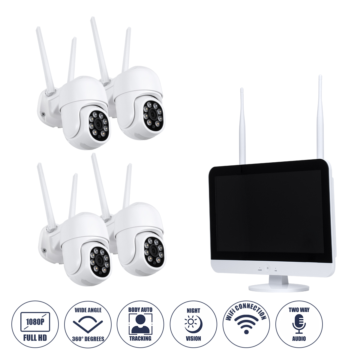 GloboStar® 86041 Ασύρματο Καταγραφικό με Οθόνη - 4 x Camera 2MP 1080P WiFi 360° Μοιρών - Αδιάβροχο IP66 - Νυχτερινή Όραση με LED IR - Διπλή Κατέυθυνση Ομιλίας - Ανιχνευτή Κίνησης - Νυχτερινή Λήψη - Λευκό GloboStar® 86041 Ασύρματο Καταγραφικό με Οθόνη - 4 x Camera 2MP 1080P WiFi 360° Μοιρών - Αδιάβροχο IP66 - Νυχτερινή Όραση με LED IR - Διπλή Κατέυθυνση Ομιλίας - Ανιχνευτή Κίνησης - Νυχτερινή Λήψη - Λευκό