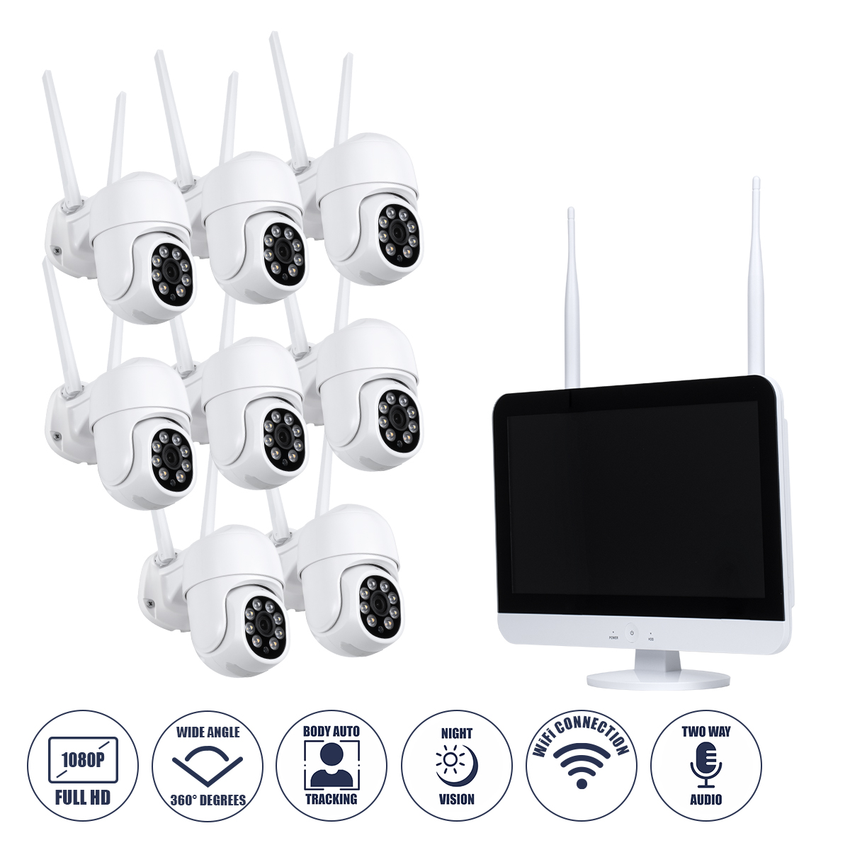 GloboStar® 86042 Ασύρματο Καταγραφικό με Οθόνη - 8 x Camera 2MP 1080P WiFi 360° Μοιρών - Αδιάβροχο IP66 - Νυχτερινή Όραση με LED IR - Διπλή Κατέυθυνση Ομιλίας - Ανιχνευτή Κίνησης - Νυχτερινή Λήψη - Λευκό GloboStar® 86042 Ασύρματο Καταγραφικό με Οθόνη - 8 x Camera 2MP 1080P WiFi 360° Μοιρών - Αδιάβροχο IP66 - Νυχτερινή Όραση με LED IR - Διπλή Κατέυθυνση Ομιλίας - Ανιχνευτή Κίνησης - Νυχτερινή Λήψη - Λευκό