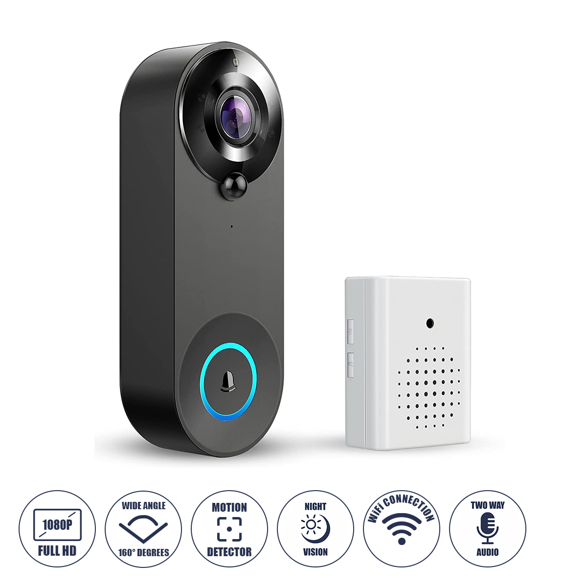 GloboStar® 86075 Επαναφορτιζόμενη Ψηφιακή Έξυπνη Camera Εξώπορτας 1080P WiFi 166° Μοιρών - 2500mAh - Νυχτερινή Όραση με LED IR - Ανιχνευτή Κίνησης - Κουδούνι - Διπλή Κατέυθυνση Ομιλίας - Μαύρο GloboStar® 86075 Επαναφορτιζόμενη Ψηφιακή Έξυπνη Camera Εξώπορτας 1080P WiFi 166° Μοιρών - 2500mAh - Νυχτερινή Όραση με LED IR - Ανιχνευτή Κίνησης - Κουδούνι - Διπλή Κατέυθυνση Ομιλίας - Μαύρο