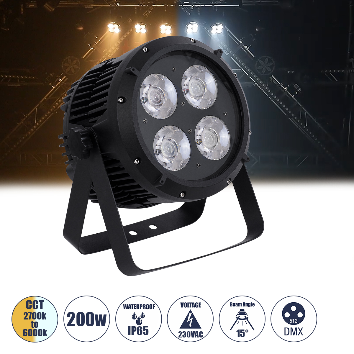 GloboStar® 51119 TYPHON Επαγγελματική Κεφαλή PAR DMX512 200W AC 220V-240V - SPOT - 15° OSRAM LED Αδιάβροχη IP65 - CCT Θερμό Λευκό 2700K - Φυσικό Λευκό 4500K - Ψυχρό Λευκό 6000K - Μαύρο - L23.2 x W22 x H33cm GloboStar® 51119 TYPHON Επαγγελματική Κεφαλή PAR DMX512 200W AC 220V-240V - SPOT - 15° OSRAM LED Αδιάβροχη IP65 - CCT Θερμό Λευκό 2700K - Φυσικό Λευκό 4500K - Ψυχρό Λευκό 6000K - Μαύρο - L23.2 x W22 x H33cm