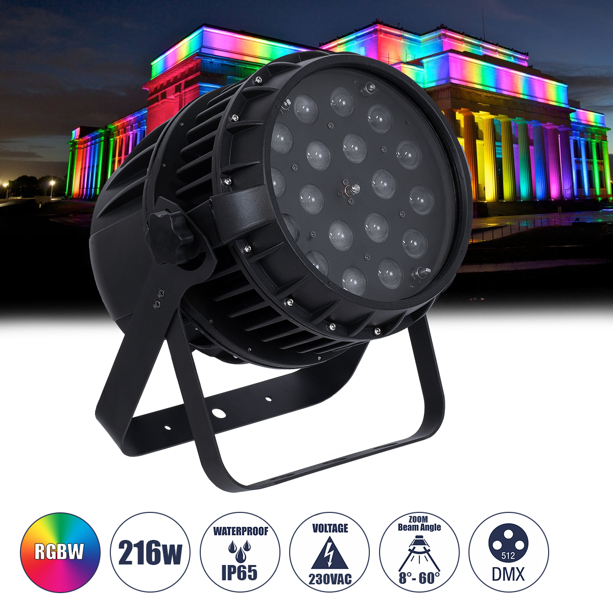 GloboStar® 51114 MINOTAUR Επαγγελματική Κεφαλή PAR DMX512 216W AC 220V-240V 4in1 BEAM - WASH - SPOT - ZOOM 8° - 60° OSRAM LED Αδιάβροχη IP65 RGBW - Μαύρο - L24.8 x W28 x H37cm GloboStar® 51114 MINOTAUR Επαγγελματική Κεφαλή PAR DMX512 216W AC 220V-240V 4in1 BEAM - WASH - SPOT - ZOOM 8° - 60° OSRAM LED Αδιάβροχη IP65 RGBW - Μαύρο - L24.8 x W28 x H37cm