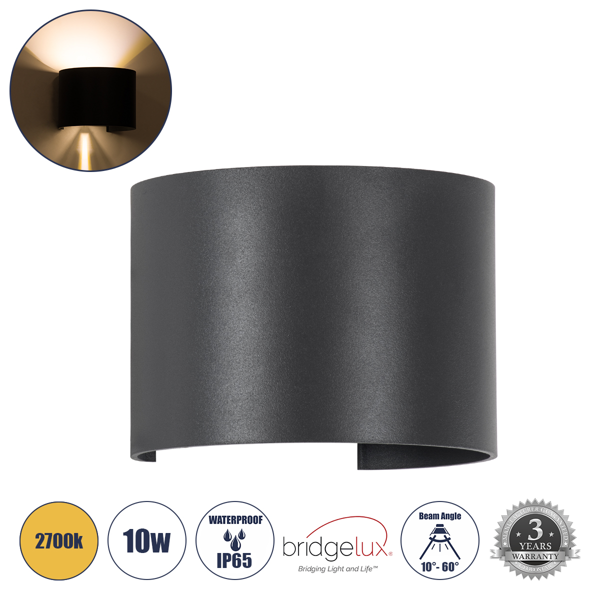GloboStar® AXIS-R 60636 Φωτιστικό Τοίχου - Απλίκα Αρχιτεκτονικού Φωτισμού Εσωτερικού/Εξωτερικού Χώρου Up & Down LED 10W 1150lm 10 έως 60° AC 220-240V Αδιάβροχο IP65 Μ10 x Π10 x Υ10cm - Θερμό Λευκό 2700K - Γκρι Ανθρακί- Bridgelux Chip - 3 Years Warranty GloboStar® AXIS-R 60636 Φωτιστικό Τοίχου - Απλίκα Αρχιτεκτονικού Φωτισμού Εσωτερικού/Εξωτερικού Χώρου Up & Down LED 10W 1150lm 10 έως 60° AC 220-240V Αδιάβροχο IP65 Μ10 x Π10 x Υ10cm - Θερμό Λευκό 2700K - Γκρι Ανθρακί- Bridgelux Chip - 3 Years Warranty