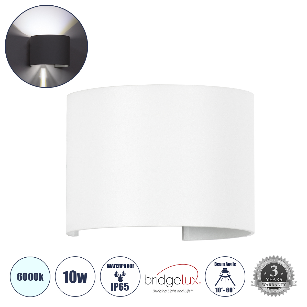 GloboStar® AXIS-R 60641 Φωτιστικό Τοίχου - Απλίκα Αρχιτεκτονικού Φωτισμού Εσωτερικού/Εξωτερικού Χώρου Up & Down LED 10W 1250lm 10 έως 60° AC 220-240V Αδιάβροχο IP65 Μ10 x Π10 x Υ10cm - Ψυχρό Λευκό 6000K - Λευκό - Bridgelux Chip - 3 Years Warranty GloboStar® AXIS-R 60641 Φωτιστικό Τοίχου - Απλίκα Αρχιτεκτονικού Φωτισμού Εσωτερικού/Εξωτερικού Χώρου Up & Down LED 10W 1250lm 10 έως 60° AC 220-240V Αδιάβροχο IP65 Μ10 x Π10 x Υ10cm - Ψυχρό Λευκό 6000K - Λευκό - Bridgelux Chip - 3 Years Warranty