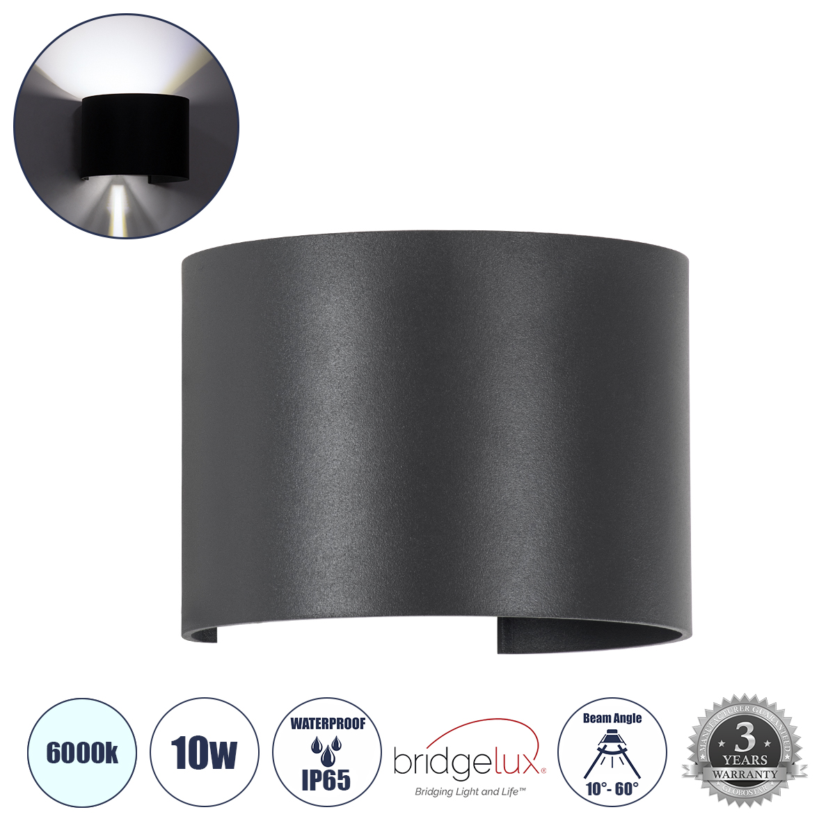 GloboStar® AXIS-R 60642 Φωτιστικό Τοίχου - Απλίκα Αρχιτεκτονικού Φωτισμού Εσωτερικού/Εξωτερικού Χώρου Up & Down LED 10W 1250lm 10 έως 60° AC 220-240V Αδιάβροχο IP65 Μ10 x Π10 x Υ10cm - Ψυχρό Λευκό 6000K - Γκρι Ανθρακί- Bridgelux Chip - 3 Years Warranty GloboStar® AXIS-R 60642 Φωτιστικό Τοίχου - Απλίκα Αρχιτεκτονικού Φωτισμού Εσωτερικού/Εξωτερικού Χώρου Up & Down LED 10W 1250lm 10 έως 60° AC 220-240V Αδιάβροχο IP65 Μ10 x Π10 x Υ10cm - Ψυχρό Λευκό 6000K - Γκρι Ανθρακί- Bridgelux Chip - 3 Years Warranty