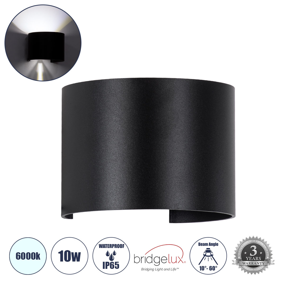 GloboStar® AXIS-R 60643 Φωτιστικό Τοίχου - Απλίκα Αρχιτεκτονικού Φωτισμού Εσωτερικού/Εξωτερικού Χώρου Up & Down LED 10W 1250lm 10 έως 60° AC 220-240V Αδιάβροχο IP65 Μ10 x Π10 x Υ10cm - Ψυχρό Λευκό 6000K - Μαύρο - Bridgelux Chip - 3 Years Warranty GloboStar® AXIS-R 60643 Φωτιστικό Τοίχου - Απλίκα Αρχιτεκτονικού Φωτισμού Εσωτερικού/Εξωτερικού Χώρου Up & Down LED 10W 1250lm 10 έως 60° AC 220-240V Αδιάβροχο IP65 Μ10 x Π10 x Υ10cm - Ψυχρό Λευκό 6000K - Μαύρο - Bridgelux Chip - 3 Years Warranty