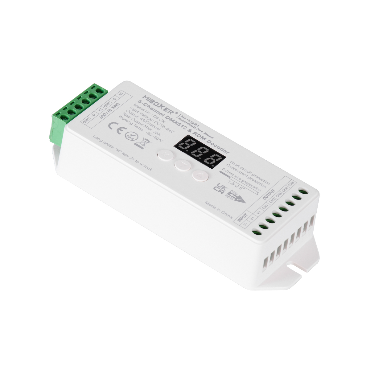 GloboStar® 71426 D5-CX Mi-BOXER DC DMX & RDM Dimmer High Speed Controller / Decoder 5 Καναλιών DC 12-24V 5 x 4A 96W - Max 20A 480W - IP20 Μ13 x Π5 x Υ2.5cm - 5 Years Warranty GloboStar® 71426 D5-CX Mi-BOXER DC DMX & RDM Dimmer High Speed Controller / Decoder 5 Καναλιών DC 12-24V 5 x 4A 96W - Max 20A 480W - IP20 Μ13 x Π5 x Υ2.5cm - 5 Years Warranty