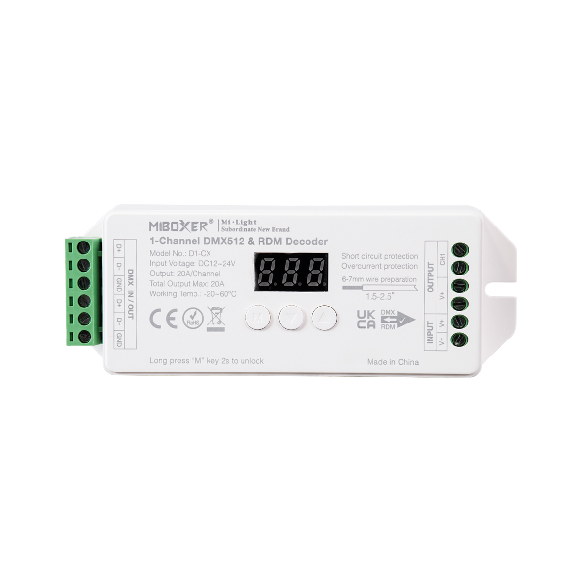 GloboStar® 71424 D1-CX Mi-BOXER DC DMX & RDM Dimmer High Speed Controller / Decoder 1 Καναλιού DC 12-24V 1 x 20A 480W - Max 20A 480W - IP20 Μ13 x Π5 x Υ2.5cm - 5 Years Warranty GloboStar® 71424 D1-CX Mi-BOXER DC DMX & RDM Dimmer High Speed Controller / Decoder 1 Καναλιού DC 12-24V 1 x 20A 480W - Max 20A 480W - IP20 Μ13 x Π5 x Υ2.5cm - 5 Years Warranty