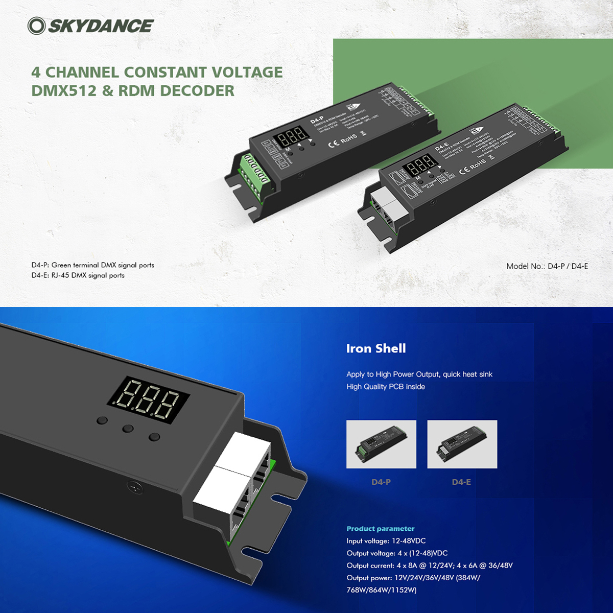GloboStar® 70669 D4-P SKYDANCE DC DMX & RDM Dimmer High Speed Controller / Decoder 4 Καναλιών DC 12-48V 4 x 8A 384W - Max 32.5A 1152W - IP20 Μ17.5 x Π4.5 x Υ2.8cm - 5 Years Warranty GloboStar® 70669 D4-P SKYDANCE DC DMX & RDM Dimmer High Speed Controller / Decoder 4 Καναλιών DC 12-48V 4 x 8A 384W - Max 32.5A 1152W - IP20 Μ17.5 x Π4.5 x Υ2.8cm - 5 Years Warranty