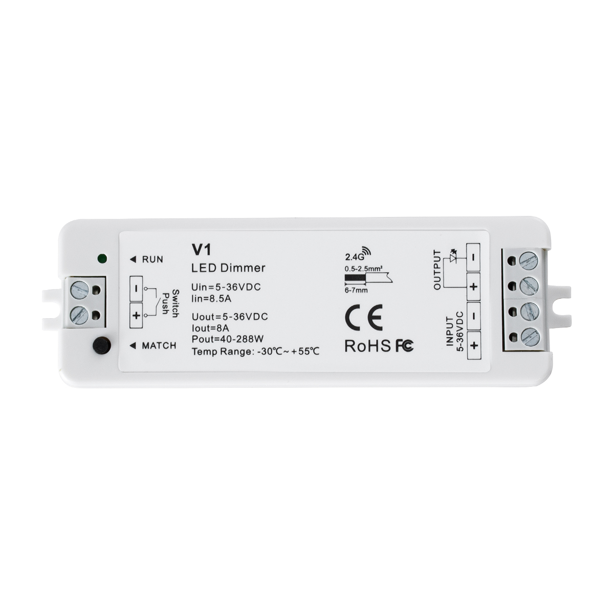 GloboStar® 71567 V1 SKYDANCE DC RF 2.4Ghz Dimmer High Speed Controller & Push Dimming 1 Κανάλι DC 5-36V 1 x 8A 288W - Max 8.5A 288W - IP20 Μ10 x Π3.5 x Υ2cm - 5 Years Warranty GloboStar® 71567 V1 SKYDANCE DC RF 2.4Ghz Dimmer High Speed Controller & Push Dimming 1 Κανάλι DC 5-36V 1 x 8A 288W - Max 8.5A 288W - IP20 Μ10 x Π3.5 x Υ2cm - 5 Years Warranty