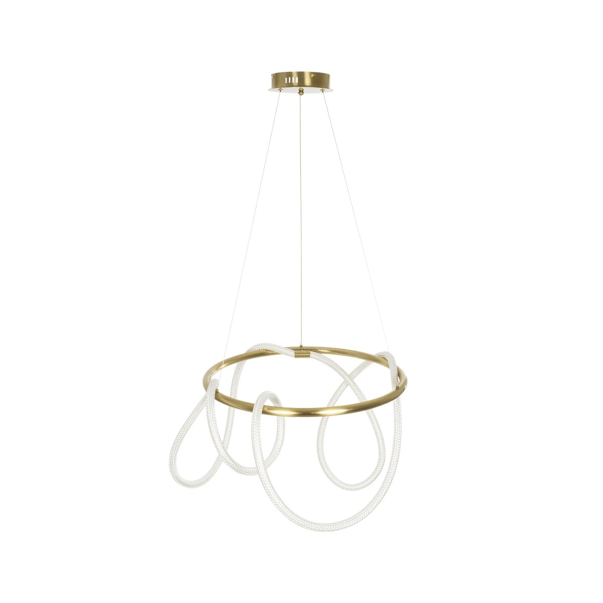 kelvo® GLOW 61659 Μοντέρνο Κρεμαστό Φωτιστικό Οροφής LED 58W 5800lm 360° AC 220-240V IP20 Ρυθμιζόμενο Λευκό CCT με Χειριστήριο από 2700K έως 6000K Dimmable - Lumileds SMD Chip - Χρυσό Πλατίνα & Λευκό Νήμα - Μ80 x Π80 x Υ60cm - 3 Χρόνια Εγγύηση
