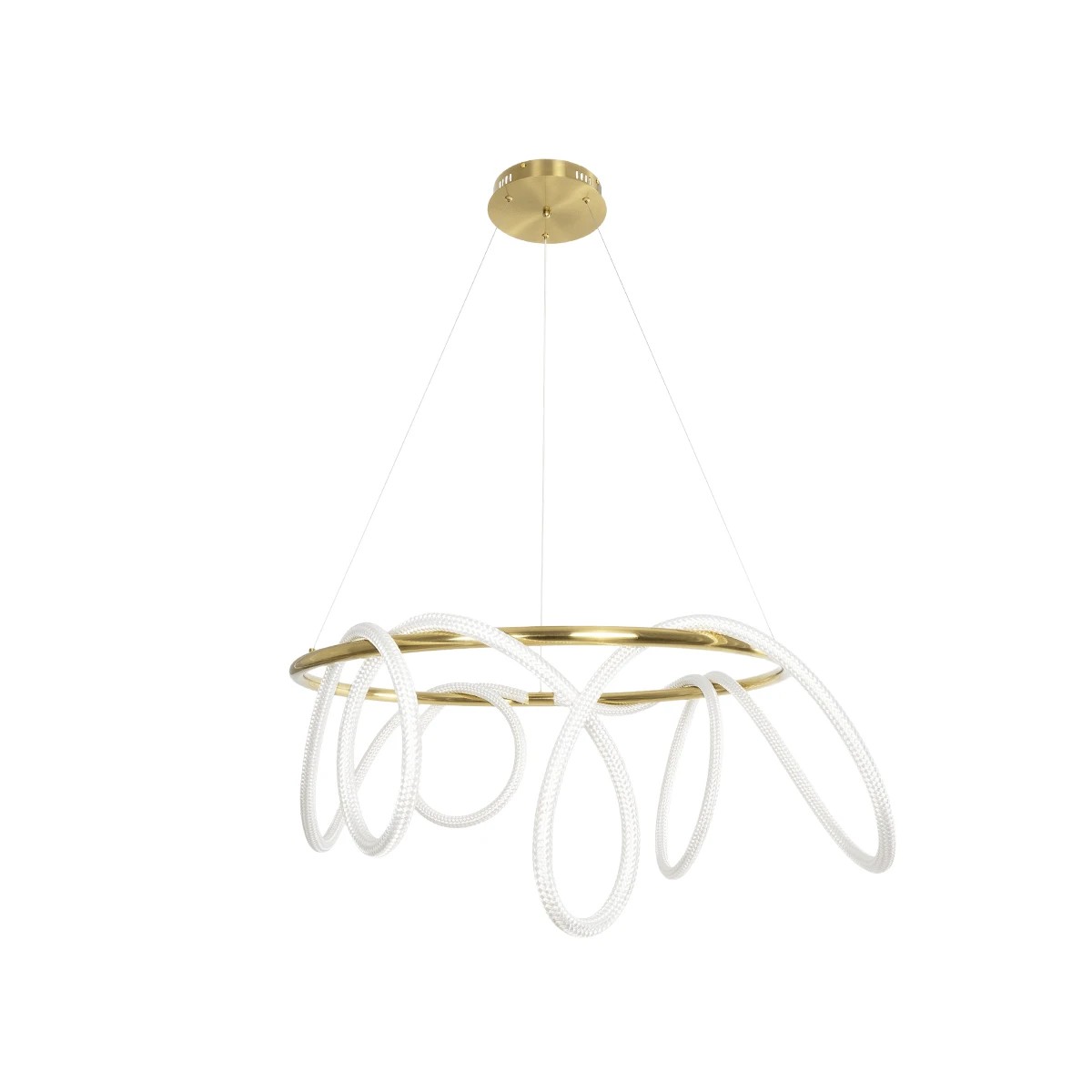 kelvo® GLOW 61660 Μοντέρνο Κρεμαστό Φωτιστικό Οροφής LED 69W 6900lm 360° AC 220-240V IP20 Ρυθμιζόμενο Λευκό CCT με Χειριστήριο από 2700K έως 6000K Dimmable - Lumileds SMD Chip - Χρυσό Πλατίνα & Λευκό Νήμα - Μ100 x Π100 x Υ70cm - 3 Χρόνια Εγγύηση