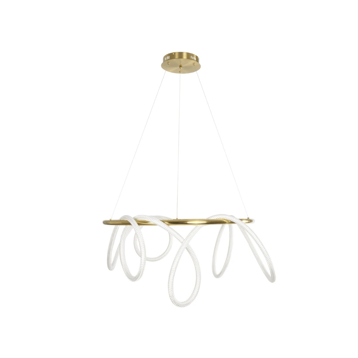 kelvo® GLOW 61660 Μοντέρνο Κρεμαστό Φωτιστικό Οροφής LED 69W 6900lm 360° AC 220-240V IP20 Ρυθμιζόμενο Λευκό CCT με Χειριστήριο από 2700K έως 6000K Dimmable - Lumileds SMD Chip - Χρυσό Πλατίνα & Λευκό Νήμα - Μ100 x Π100 x Υ70cm - 3 Χρόνια Εγγύηση