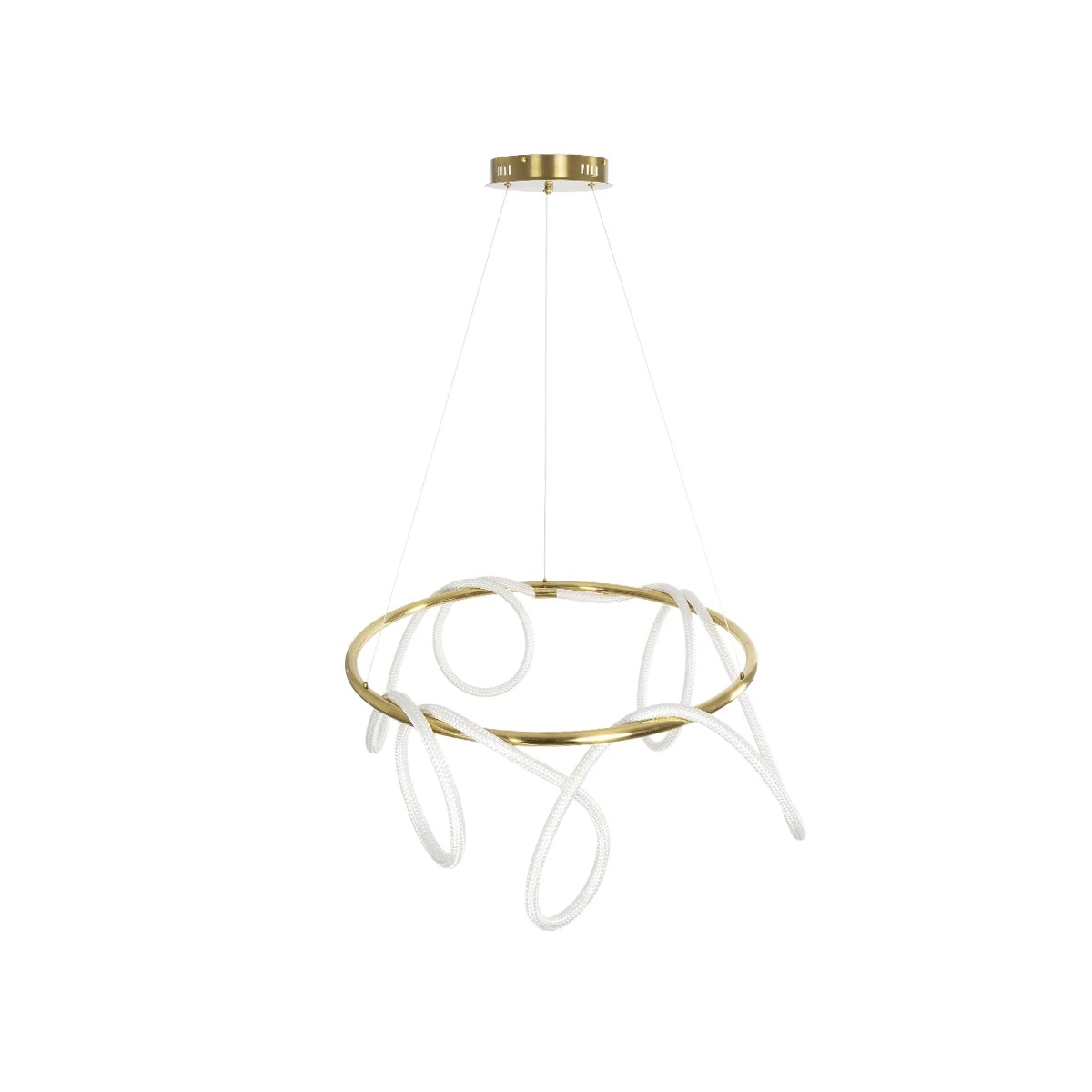 kelvo® GLOW 61660 Μοντέρνο Κρεμαστό Φωτιστικό Οροφής LED 69W 6900lm 360° AC 220-240V IP20 Ρυθμιζόμενο Λευκό CCT με Χειριστήριο από 2700K έως 6000K Dimmable - Lumileds SMD Chip - Χρυσό Πλατίνα & Λευκό Νήμα - Μ100 x Π100 x Υ70cm - 3 Χρόνια Εγγύηση