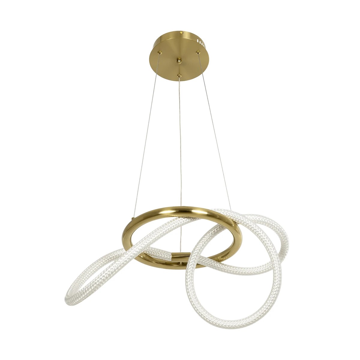 kelvo® GLOW 61657 Μοντέρνο Κρεμαστό Φωτιστικό Οροφής LED 30W 3000lm 360° AC 220-240V IP20 Ρυθμιζόμενο Λευκό CCT με Χειριστήριο από 2700K έως 6000K Dimmable - Lumileds SMD Chip - Χρυσό Πλατίνα & Λευκό Νήμα - Μ40 x Π40 x Υ35cm - 3 Χρόνια Εγγύηση