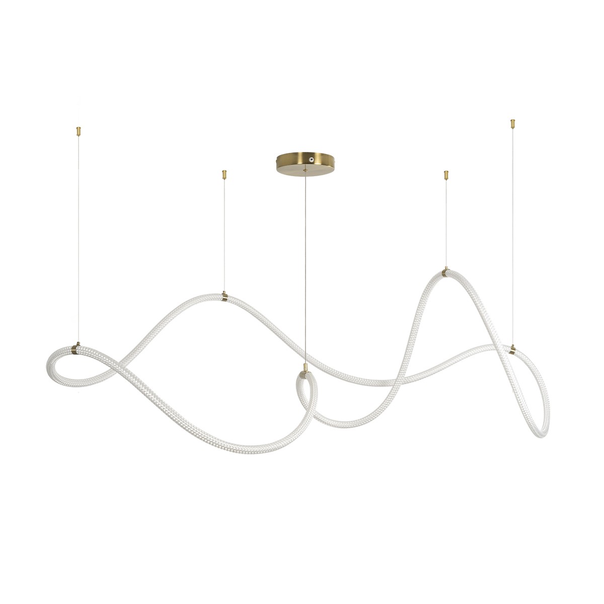 kelvo® GLOW 61668 Μοντέρνο Κρεμαστό Φωτιστικό Οροφής LED 65W 6500lm 360° AC 220-240V IP20 Ρυθμιζόμενο Λευκό CCT με Χειριστήριο από 2700K έως 6000K Dimmable - Lumileds SMD Chip - Χρυσό Πλατίνα & Λευκό Νήμα - Μ150 x Π150 x Υ80cm - 3 Χρόνια Εγγύηση