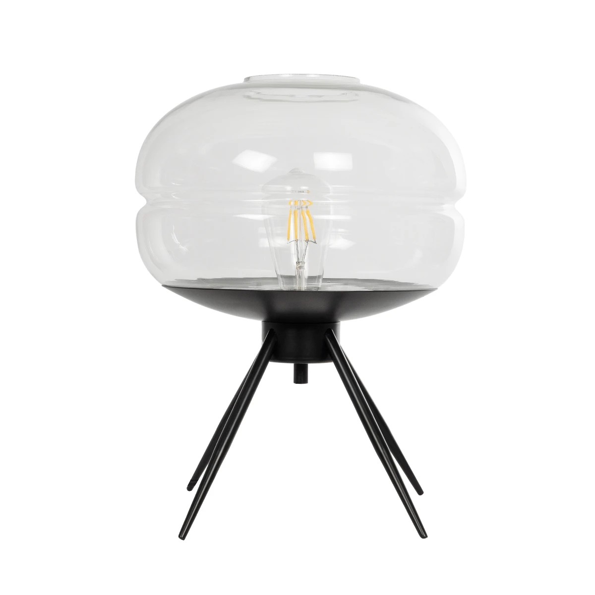GloboStar JAVAN 999-0036 Μοντέρνο Επιτραπέζιο Φωτιστικό Πορτατίφ Μονόφωτο 1 x E27 IP20 Διάφανο Γυαλί με Μαύρο Μέταλλο - Μ30 x Π30 x Υ19cm