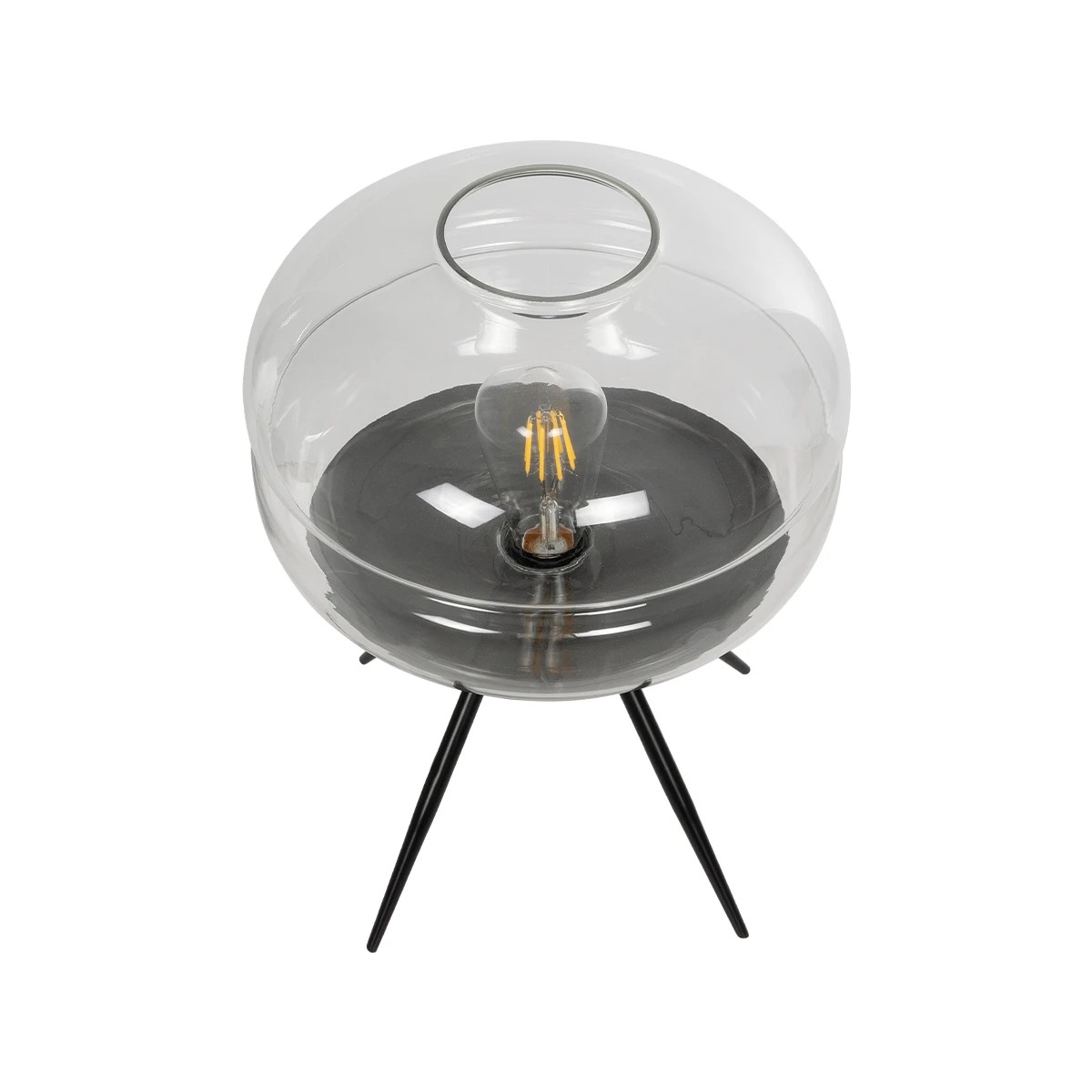 GloboStar JAVAN 999-0036 Μοντέρνο Επιτραπέζιο Φωτιστικό Πορτατίφ Μονόφωτο 1 x E27 IP20 Διάφανο Γυαλί με Μαύρο Μέταλλο - Μ30 x Π30 x Υ19cm