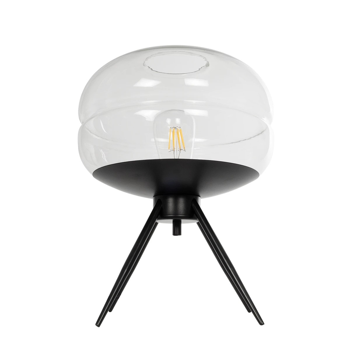 GloboStar JAVAN 999-0036 Μοντέρνο Επιτραπέζιο Φωτιστικό Πορτατίφ Μονόφωτο 1 x E27 IP20 Διάφανο Γυαλί με Μαύρο Μέταλλο - Μ30 x Π30 x Υ19cm