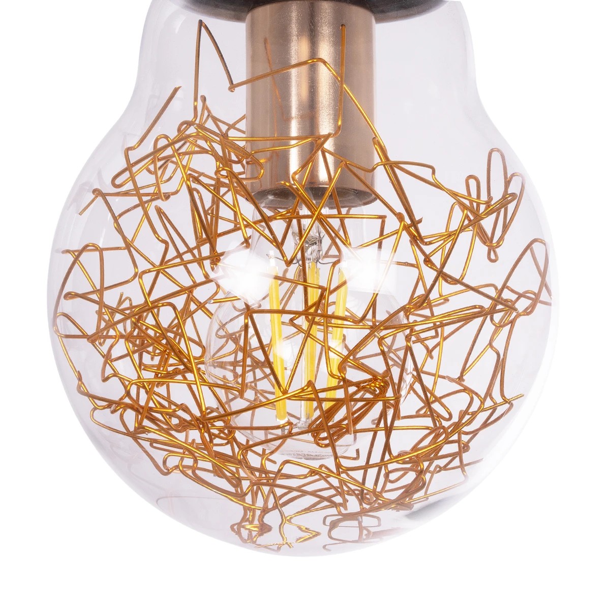 GLOBOSTAR LAMP 999-0056 Μοντέρνο Κρεμαστό Φωτιστικό Οροφής με Ντουί 1 x E27 AC 220-240V IP20 - Διάφανο, Χρυσό & Ασημί - Μ15 x Π15 x Υ27cm